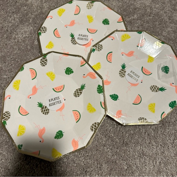 Meri Meri Other - Meri Meri 3 Packs Of 8 Disposable Plates Flamingo Watermelon Pineapple